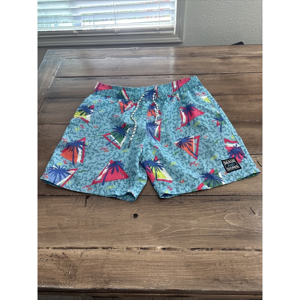 Maui and Sons 7" Swim Trunk Shorts Mens L Mesh Lined 90s Wreck It Retro